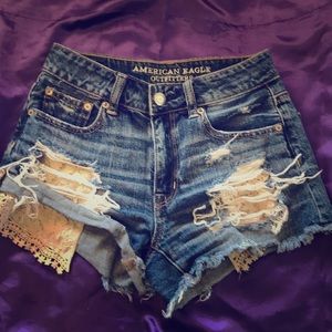 Ripped blue America eagle jean shorts